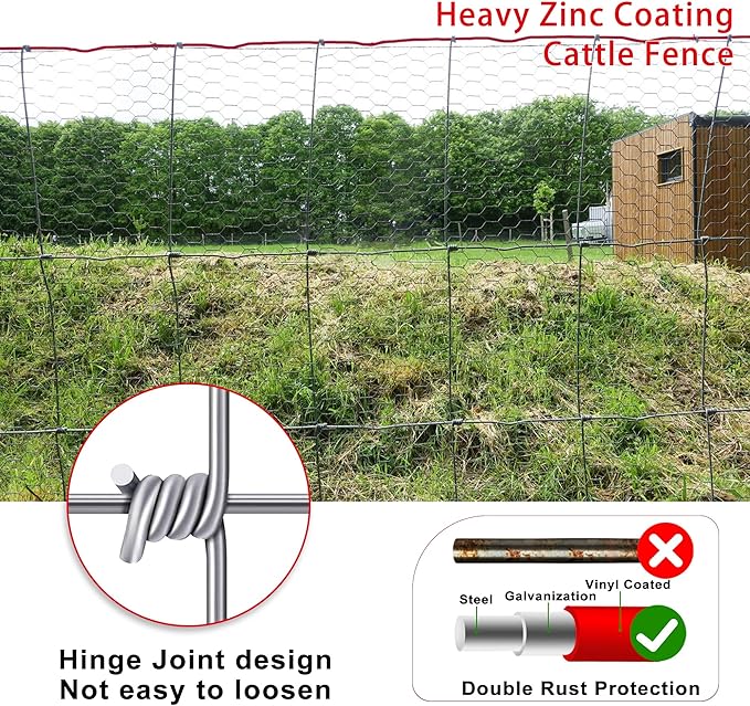 Thickened Heavy Duty 5x164ft Galvanized Farm Fence, Heavy Duty zinc Wire Fence with red Warning Lines