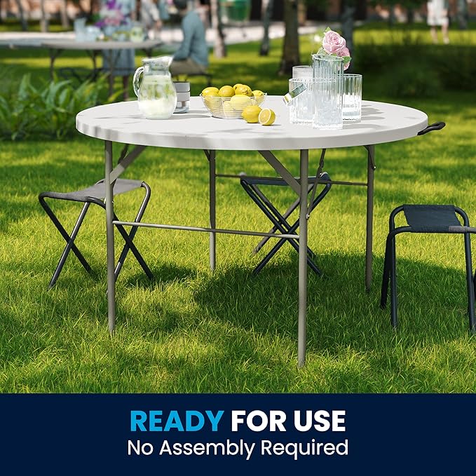 Flash Furniture Freeman 4' Round Plastic Folding Table with Carrying Handle, Plastic Foldable Table for Indoor/Outdoor Events, White