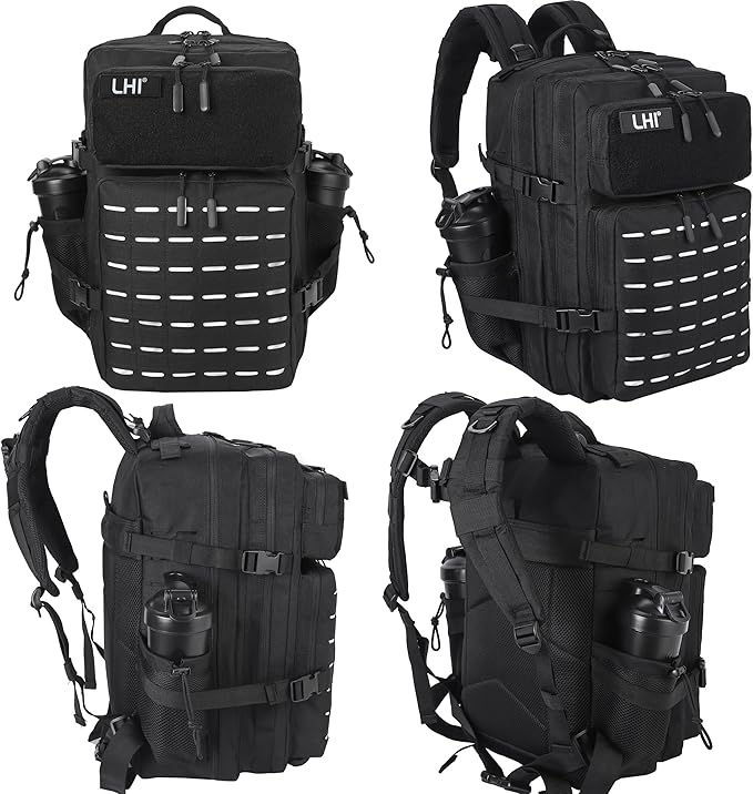 LHI Tactical Military Backpack for Men 25L/45L Large Molle Army Assault Pack 3 Day Hiking Rucksack With Bottle Holder