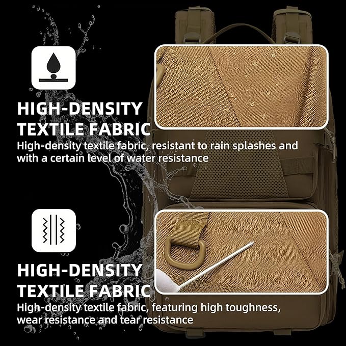 aiGear 50L Military Tactical Backpack 3 Days Assault Pack Large Day Backpack for Men Molle Army Bug Out Bag Waterproof Heavy Duty Hiking Trekking Rucksack - Khaki