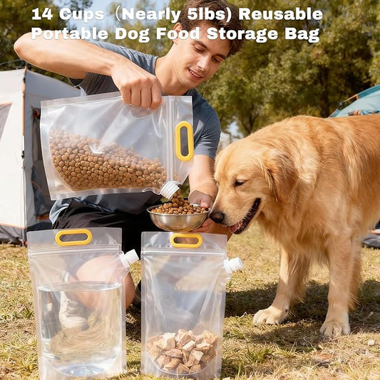 3-Piece Pet Food Storage Bags for Travel, Airtight & Portable Travel Dog Food Containers, Transparent Bags for Camping, Dog Boarding & Outdoor Trips (14 Cups)