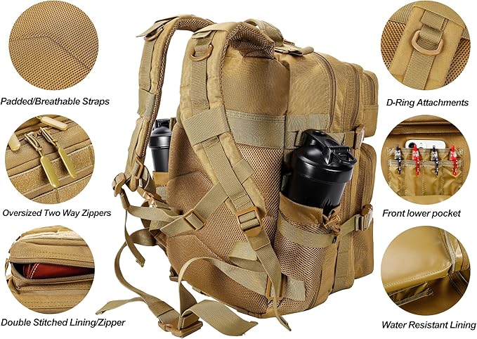 LHI Tactical Military Backpack for Men and Women 25L/35L Army Assault Pack Bag Small Rucksack with Bottle Holder