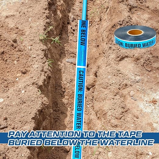 Pangda 2 Rolls 1000 Feet Detectable Safety Tape 5 Mil Underground Detectable Warning Tape for Construction Sites Road Repairs (Caution Buried Water Line Below, 2 Inch, Blue)