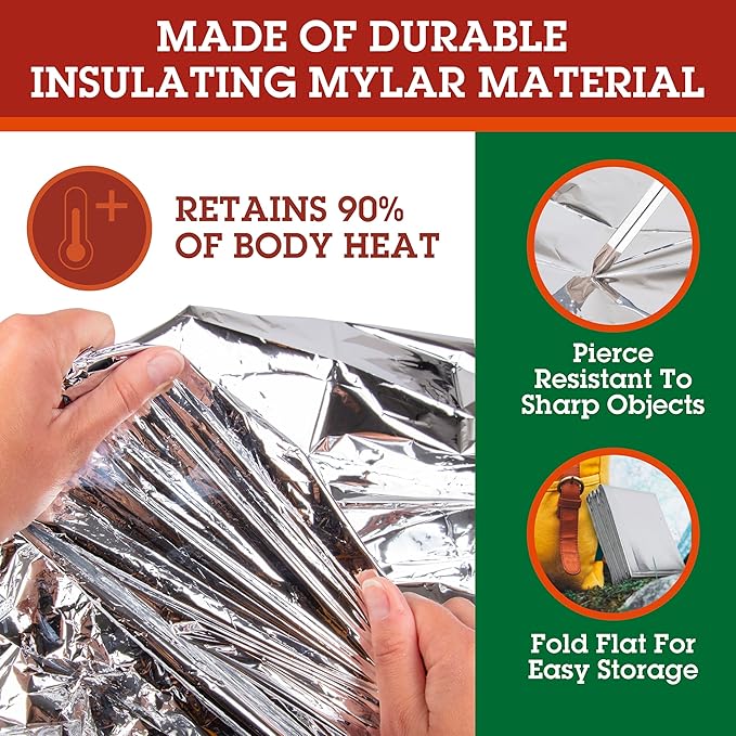 Emergency Mylar Thermal Blankets (4 Pack) Survival Kit Camping Blanket-Hiking Outdoors, Marathon Runs or First Aid Set-Bug Out Bag-Keep Heat Insulated