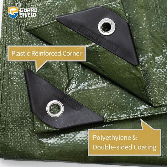GUARD SHIELD Green Tarp Waterproof 20x20 Feet Medium Duty All Purpose Poly Tarps Cover 7mil