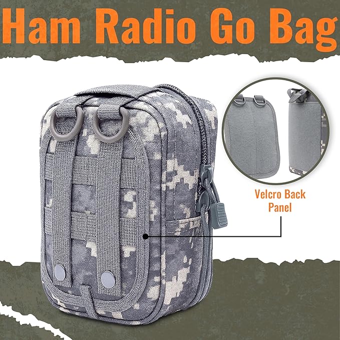 Ham Radio Go Bag in ACU Digital Camo Colour with Tear-Away Velcro Back - Molle Compatible, Multi-Pocket Design for Radios, Cables, and Gear