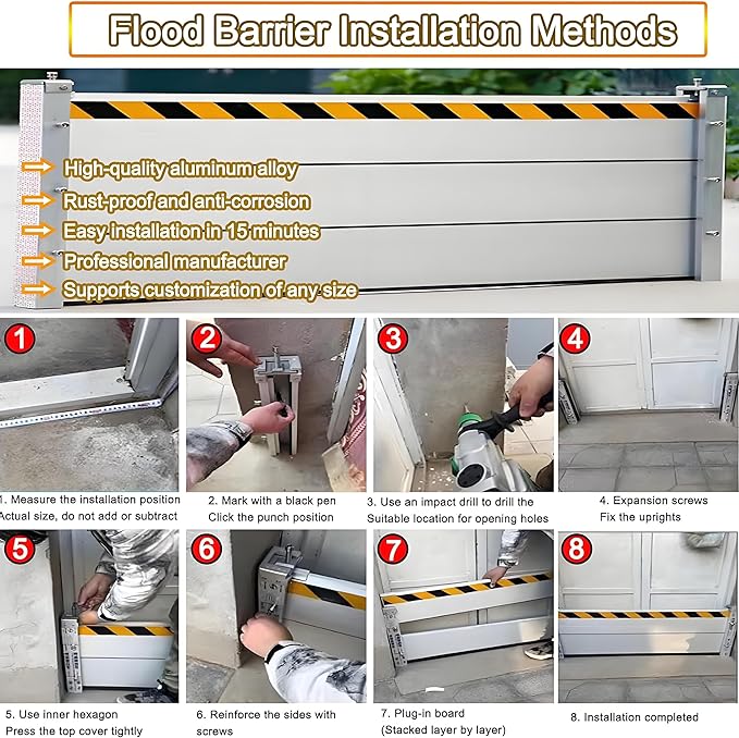 Flood Barriers for Home Exterior - Aluminum Alloy Outdoor Garage Doors Water Barriers for Flooding,H39.4 Inch/L4FT