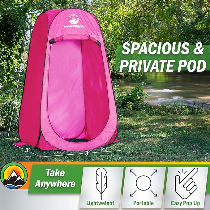 Wakeman Kid Size Pop Up Changing Tent, 3 x 3 x 5.2ft, Mini Camping Shower Tent, Portable Toilet Stall, or Dressing Room for Beach, Dance Recitals, or Sports with Carry Bag, Polyester, Pink