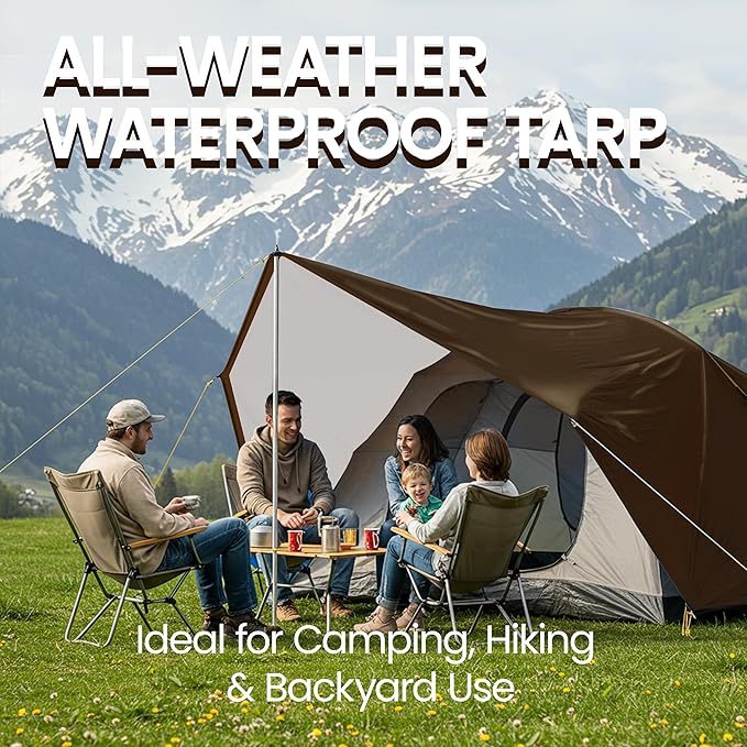 Heavy Duty Tarp 9 Mil Outdoor Ultra-Light Multi-Purpose Waterproof Reinforced Durable Rip-Stop Tarps with Grommets - 8 x 10 Feet, Brown Sliver
