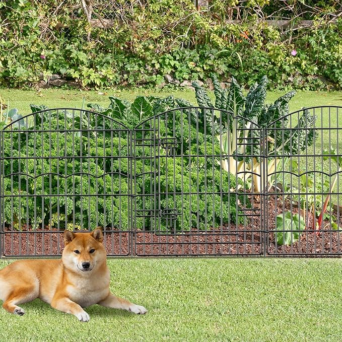 Decorative Garden Fence 6 Panels 13.4 ft (L)×32in (H) Metal Garden Fences with 5 Panels + 1 Gate, No Dig Animal Barrier Fencing Rustproof Wire Border Temporary Dog Fence for Patio Yard Lawn Outdoor