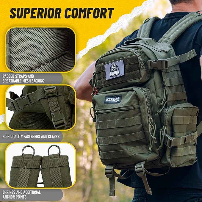 25 L Tactical Backpack: durable military-style backpack with MOLLE system for everyday use, gym, hiking, fishing, camping, and outdoor sports. (Olive Drab, Army green/Military Style)