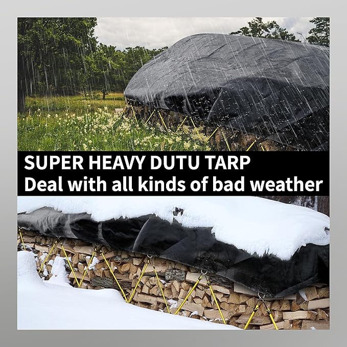 TARPAL Tarp 6x8 Feet (2pack) Heavy Duty Tarps 14mil D-Ring Waterproof Tarp for Outdoors UV Protection Triangular Sewing Design Reinforced Corners and Edges（Black）