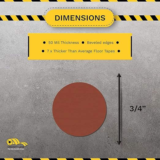 Mighty Line 3/4" Solid Dot Shaped Floor Marking Tape for Safety, Caution, Warning, Heavy-Duty, Peel and Stick, Adhesive Circle Spots, Industrial Quality, Brown, Pack of 200