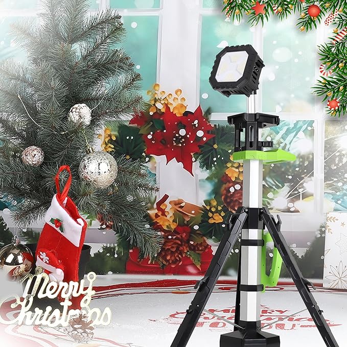 Cordless 10000LM Heavy-Duty LED Work Light on Stand, 4 Modes Super Bright, 9000mAh Rechargeable Work Light with Folding Tripod, Multi-Angle Lighting for Jobsite, Camping, Automotive