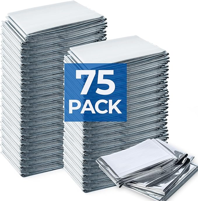 Emergency Blanket 100-Pack, 84" L x 52" W, Bulk Supply for Homeless Outreach, Mylar Blankets Retain 90% Body Heat, Perfect for Building Winter Survival Kits & Community Care Packages
