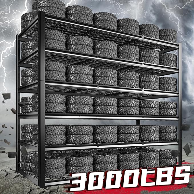 REIBII 60" W Garage Shelving, 3000LBS Storage Shelves, 6 Tier Heavy Duty Shelving, Adjustable Metal Shelving Units and Storage Rack for Warehouse, Pantry, Basement, 60" W x 84" Hx 24" D, 4 Pack