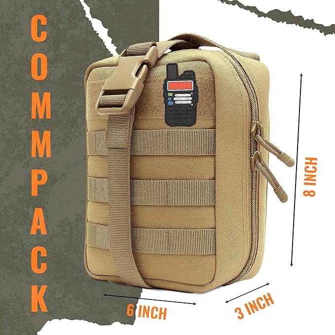 Ham Radio Go Bag in Coyote Colour with Tear-Away Hook and Loop Back - Molle Compatible, Multi-Pocket Design for Radios, Cables, and Gear