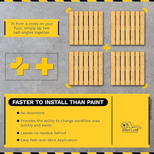 Mighty Line 2" Half Angle Marker Floor Marking Tape for Safety, Caution, Warning, Heavy-Duty, Peel and Stick, Adhesive, Industrial Quality, White, Pack of 100