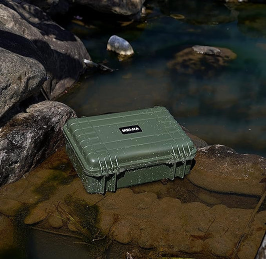 MEIJIA All Weather Portable IP67 Waterproof Protective Case, Hard Camera Case with customizable foam, Perfectly Protection of Camera, Drones,Pistols,Lens,Equipments,18.5 x14.06x6.93inches (Green)