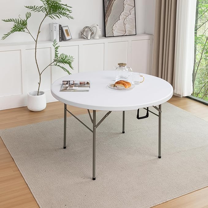 BTEXPERT Set of 2 White 4 Ft 48inch Round Plastic Folding Table Commercial Portable for Banquet Dining Wedding Party Events Home Kitchen Patio Backyard Indoor Outdoor