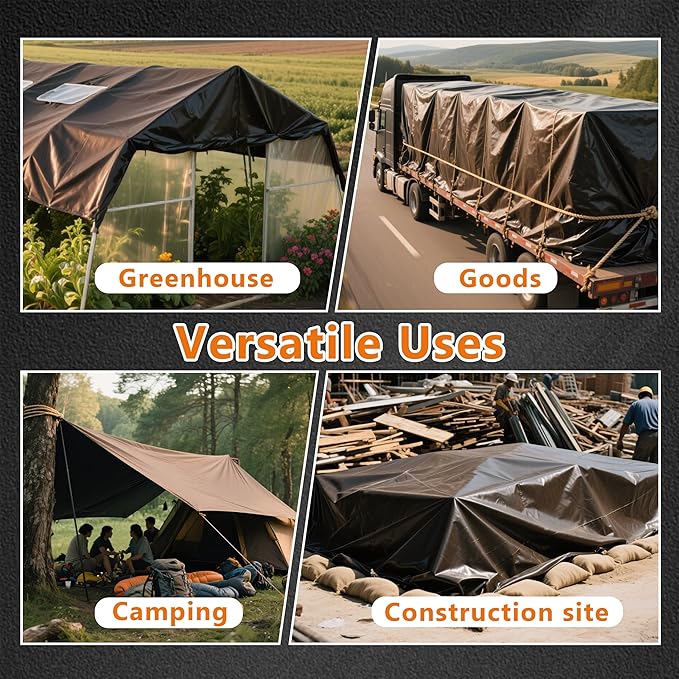 Heavy Duty Tarps Waterproof Cover Outdoor Thick UV Resistant Multipurpose Protective Cover for Emergency Rain Shelter Camping Tarpaulin with Grommets (9 Mil,10x12 Feet) Brown/Silver