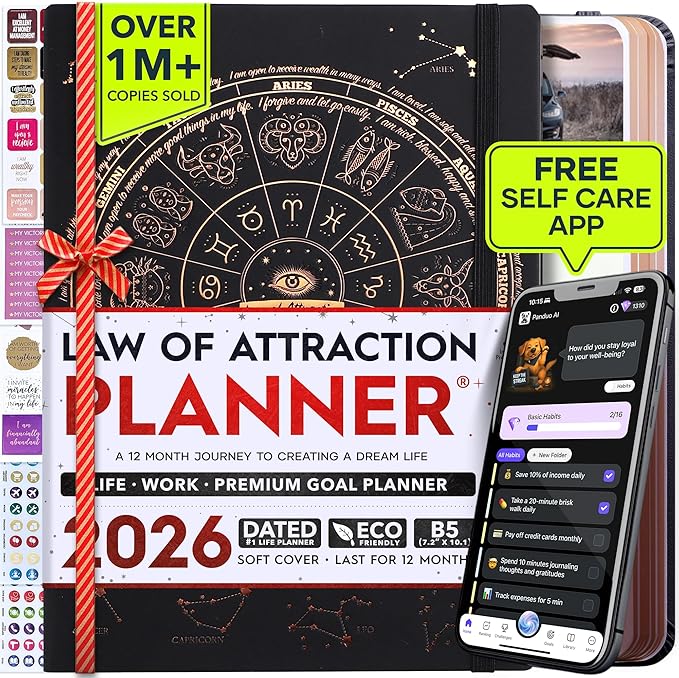 Deluxe 2026 Planner Weekly and Monthly | Law of Attraction Planner with Productivity App | 12-Month for Productivity, Gratitude & Goal Setting | Includes Foldable Vision Board, Gift Box & Stickers