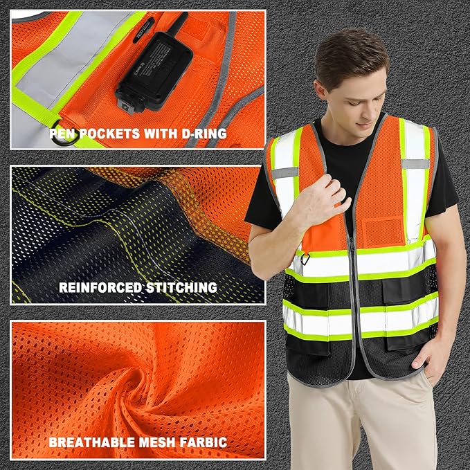 BeautyWill Custom Logo Safety Vest Class 2 High Visibility Reflective Vest for Men - Personalized Logo Team Vest