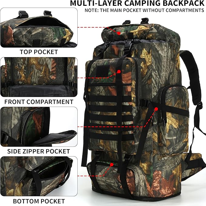 Hiking Backpack for Men 70L/100L Camping Backpack Military Rucksack Molle 3 Days Assault Pack for Climbing