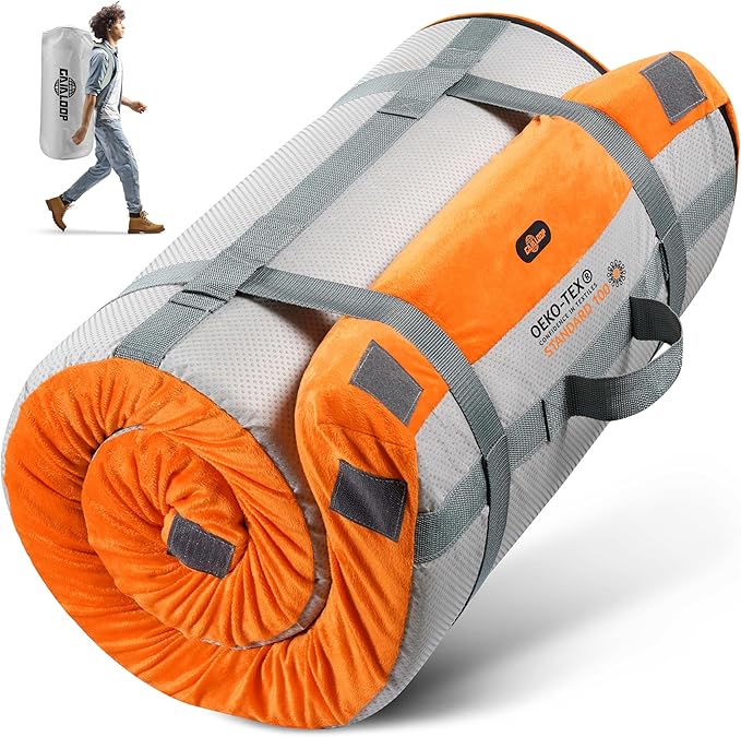 3 Inch Memory Foam Camping Mattress, Dual Layer Thick Sleeping Camp Pad for Car Tent Cot, Roll-Up Portable Glamping Floor Bed for Guests Sleepover