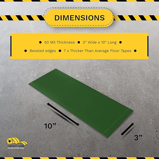 Mighty Line Floor Marking Tape Strips for Safety, Caution, Warning, Heavy-Duty, Peel and Stick, Adhesive, Industrial Quality, Green, 3" by 10"