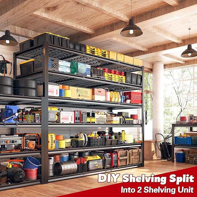 REIBII 60" W Garage Shelving, 3000LBS Storage Shelves, 6 Tier Heavy Duty Shelving, Adjustable Metal Shelving Units and Storage Rack for Warehouse, Pantry, Basement, 60" W x 84" Hx 24" D, 2 Pack