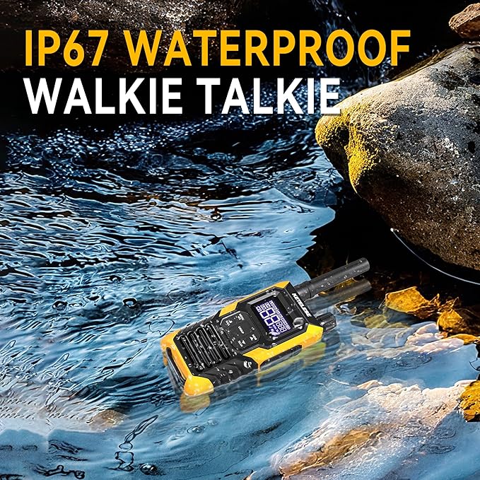 KETELESE T4 Heavy Duty Walkie Talkies, IP67 Waterproof FRS 2 Way Radio Long Range, USB-C Rechargable, with Earpiece, VOX, NOAA, Weather Alert, Dual PTT, One-Key Group Call, Dock, 2 Pack