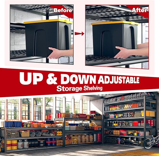 REIBII 60" W Garage Shelving, 3000LBS Metal Shelving Units, 6 Tier Storage Shelves, Adjustable Heavy Duty Shelving and Storage Rack for Warehouse, Pantry, Basement, 60" W x 84" Hx 24" D