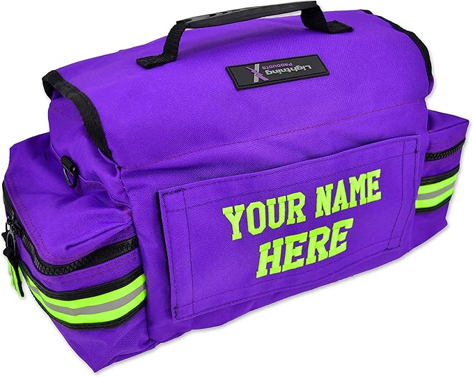 Lightning X Personalized First Responder EMT EMS Trauma Bag w/Stocked First Aid Fill Kit B & Custom Embroidered Name Patch (Purple)