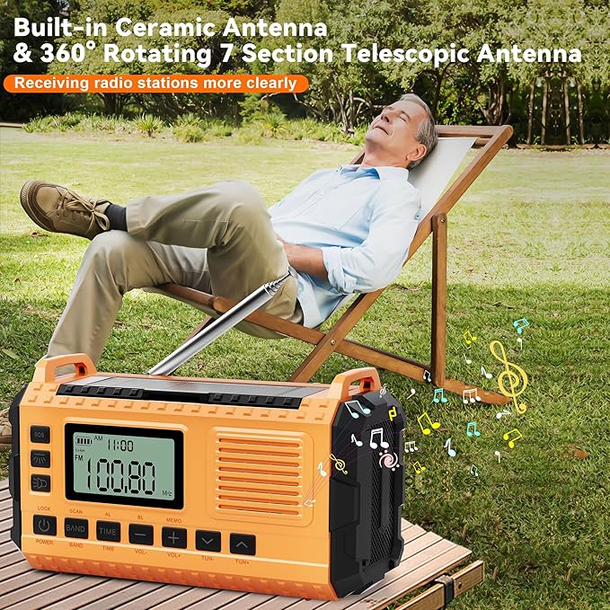 Emergency Weather Radio - AM/FM/NOAA Hand Crank Radio with 15W Fast Charge, 40000mAh Portable Solar Power Bank, Multi-Function Flashlight & SOS Alarm for Outdoor Indoor Emergencies (Orange)