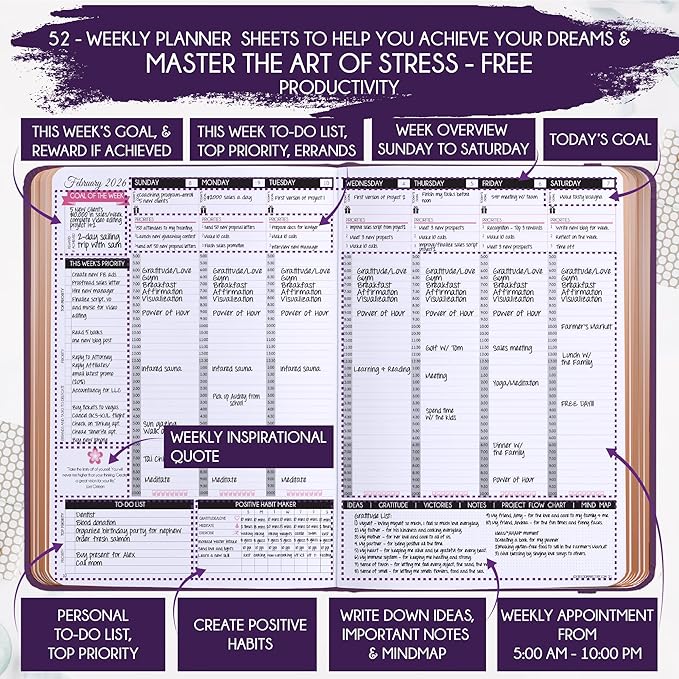 Deluxe 2026 Planner Weekly and Monthly | Law of Attraction Planner with Productivity App | 12-Month for Productivity, Gratitude & Goal Setting | Includes Foldable Vision Board, Gift Box & Stickers