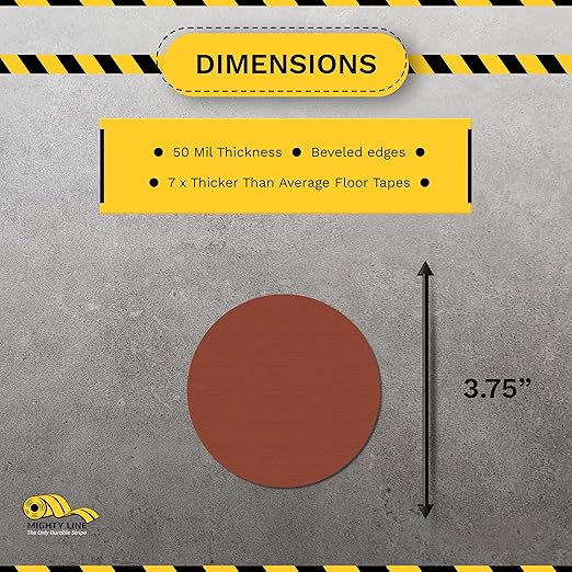 Mighty Line 3.75" Solid Dot Shaped Floor Marking Tape for Safety, Caution, Warning, Heavy-Duty, Peel and Stick, Adhesive Circle Spots, Industrial Quality, Brown, Pack of 100