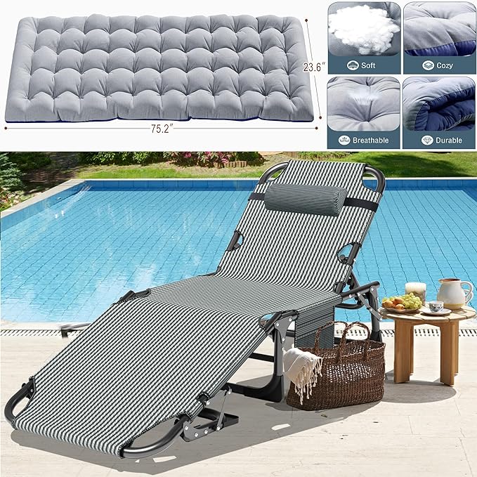 ABORON Patio Lounge Chair, Folding Guest Bed Cot for Adults, 500LB Heavy-Duty Capacity, Portable Extra Bed with Comfort Mat, Quick Fold Design for Indoor Guest Stays & Temporary Use