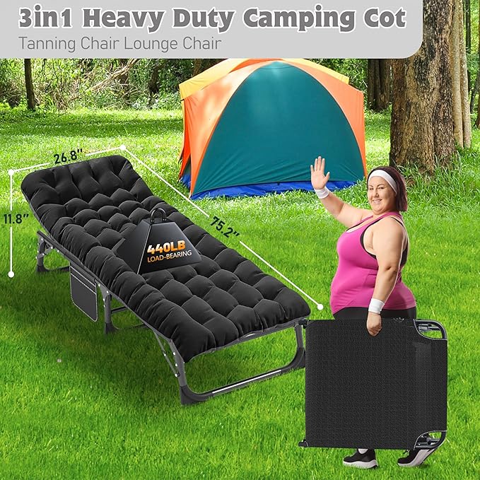 ABORON Camping Cot for Adult 28" Extra Wide, Heavy-Duty 1200D Oxford Cot for Sleeping, Portable Folding Camp Bed with Mat & Carry Bag