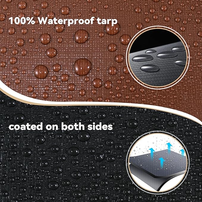 Tarp 10x12ft Heavy Duty Waterproof 16 Mil Tarps,UV-Resistant,Tear-Proof,Black&Brown Multipurpose Tarps,for Outdoor Pool,Camping,Tent,Roof,Garden,Etc -by MVPNET