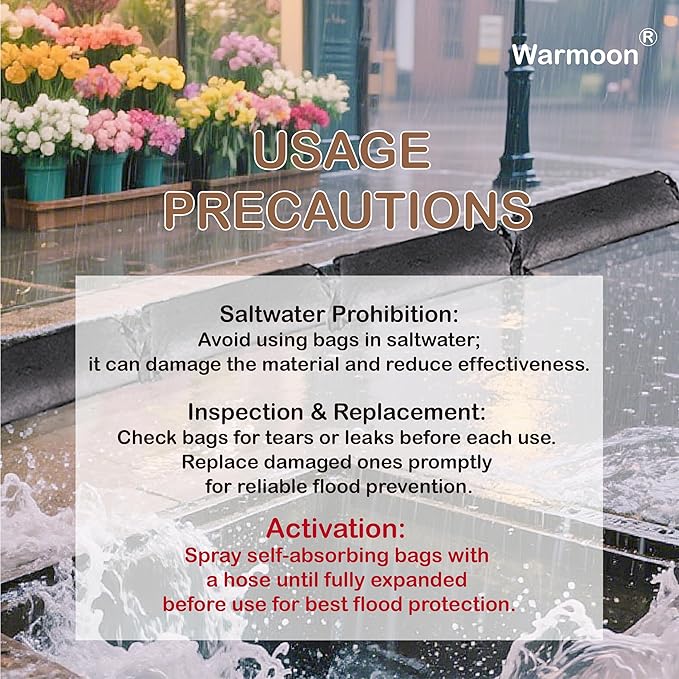1FT*2FT Warmoon Self-Absorbing Flood Bags with Handles for US Homes - Ideal Barriers for Doorways, Garages & Basements (1ft*2ft (Pack of 10))