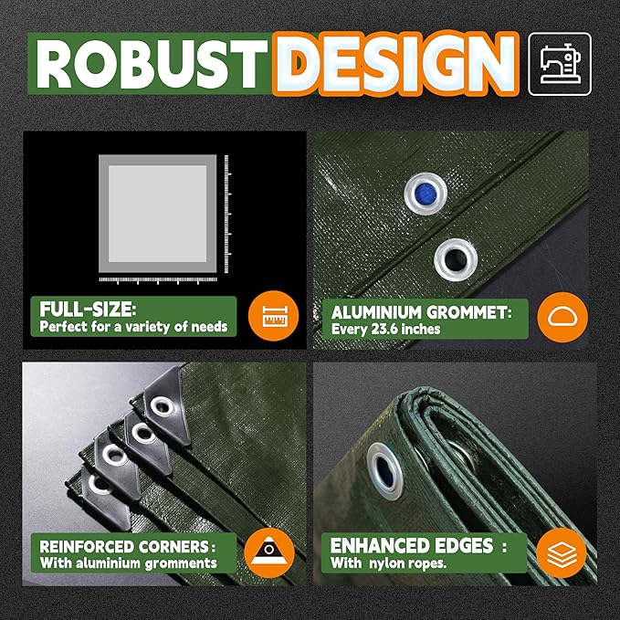 RAINDEWAY Small Waterproof Tarp 6x6 Feet,10.5 Mil Tarps Heavy Duty Waterproof with Metal Grommets and Reinforced Edges,UV Resistant,Durable,Green/Blue Tarp