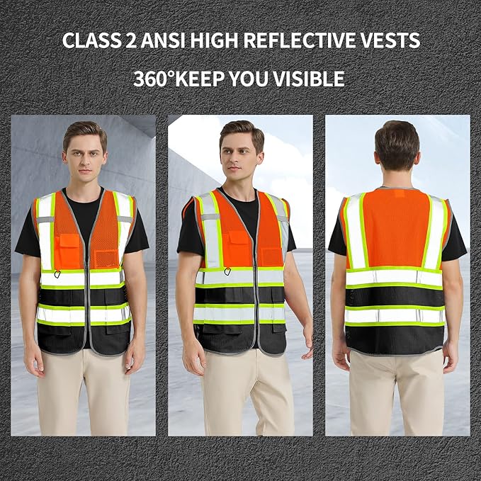 BeautyWill 10 Pack Custom Logo Safety Vest ANSI Class 2 High Visibility Reflective Vest Personalized Construction Vest Bulk