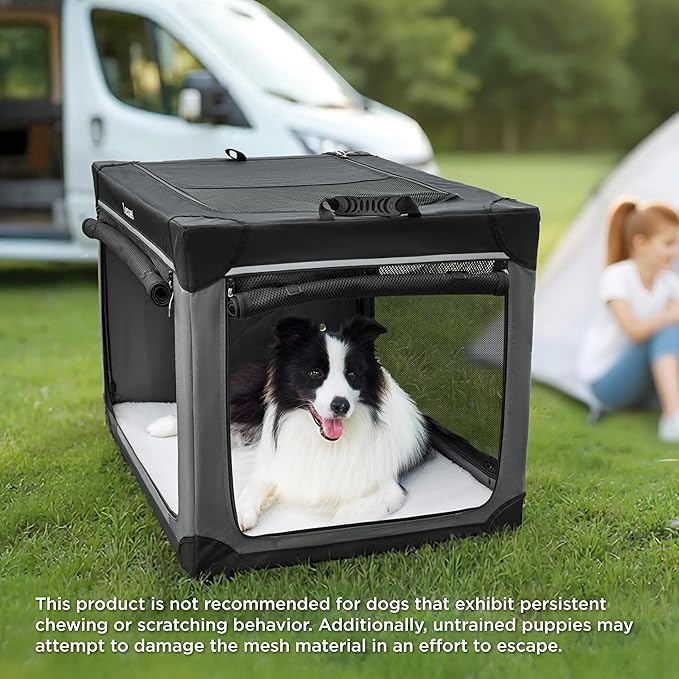 Lesure Shown on TODAY Show Soft Collapsible Dog Crate - 26 Inch Portable Travel Crate for Small Dogs Indoor & Outdoor, 4-Door Foldable Pet Kennel with Mesh Windows, Beige