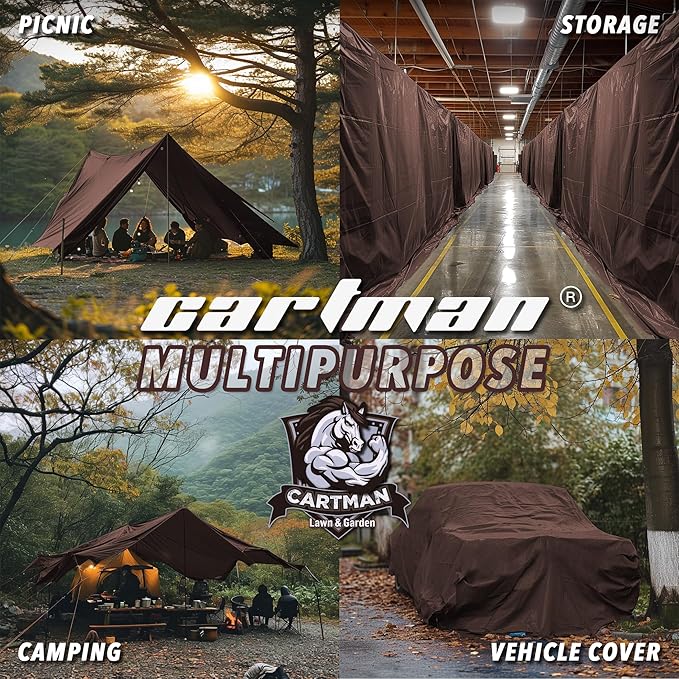 CARTMAN Finished Size 12x40 Feet Extra Thick 20 Mil Brown Ultra Heavy Duty Poly Tarp, Multipurpose Protective Cover, UV Resistant, Waterproof Poly Tarpaulin with Reinforced Edges