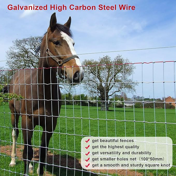Heavy Duty Horse Fence 4x100FT, 2x4 Inch Mesh, Durable No-Climb Horse Fencing for Cattle, Goats,Sheep,Large Dogs, Livestock, Woven Wire Fencing for Farm, Garden and Field Use