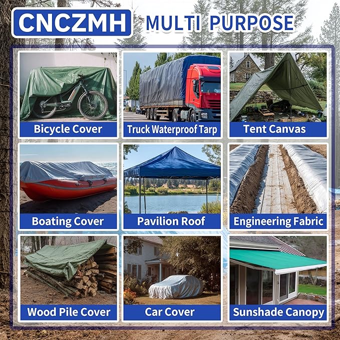 Tarp Waterproof 12x20 Feet, 8 Mil Thick Finished Size Silver/Blue Poly Tarpaulin Outdoor, Metal Grommets, Reinforced Edges, Multipurpose Tarps Protective Cover for Camping Boat Plant