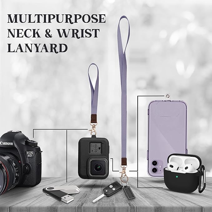 2-in-1 ID Badge Holder & Lanyard Wallet - Multi-Use Womens Small Wallet with Removable Wristlet & Neck Lanyard, Clear Window, 5 Card Slots, Phone Holder, Ring Keychain - Purple