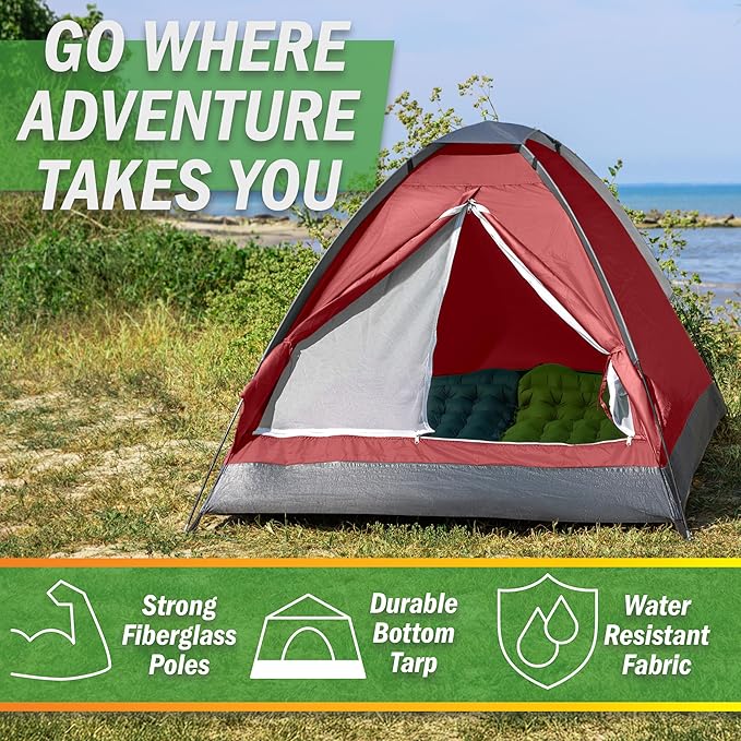 2-Person Dome Tent – Easy Set Up Shelter with Rain Fly and Carrying Bag for Camping