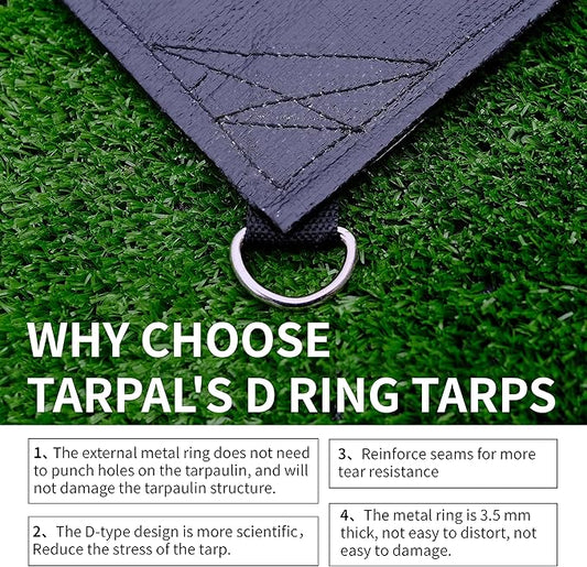 TARPAL Tarp 6x8 Feet (2pack) Heavy Duty Tarps 14mil D-Ring Waterproof Tarp for Outdoors UV Protection Triangular Sewing Design Reinforced Corners and Edges（Black）